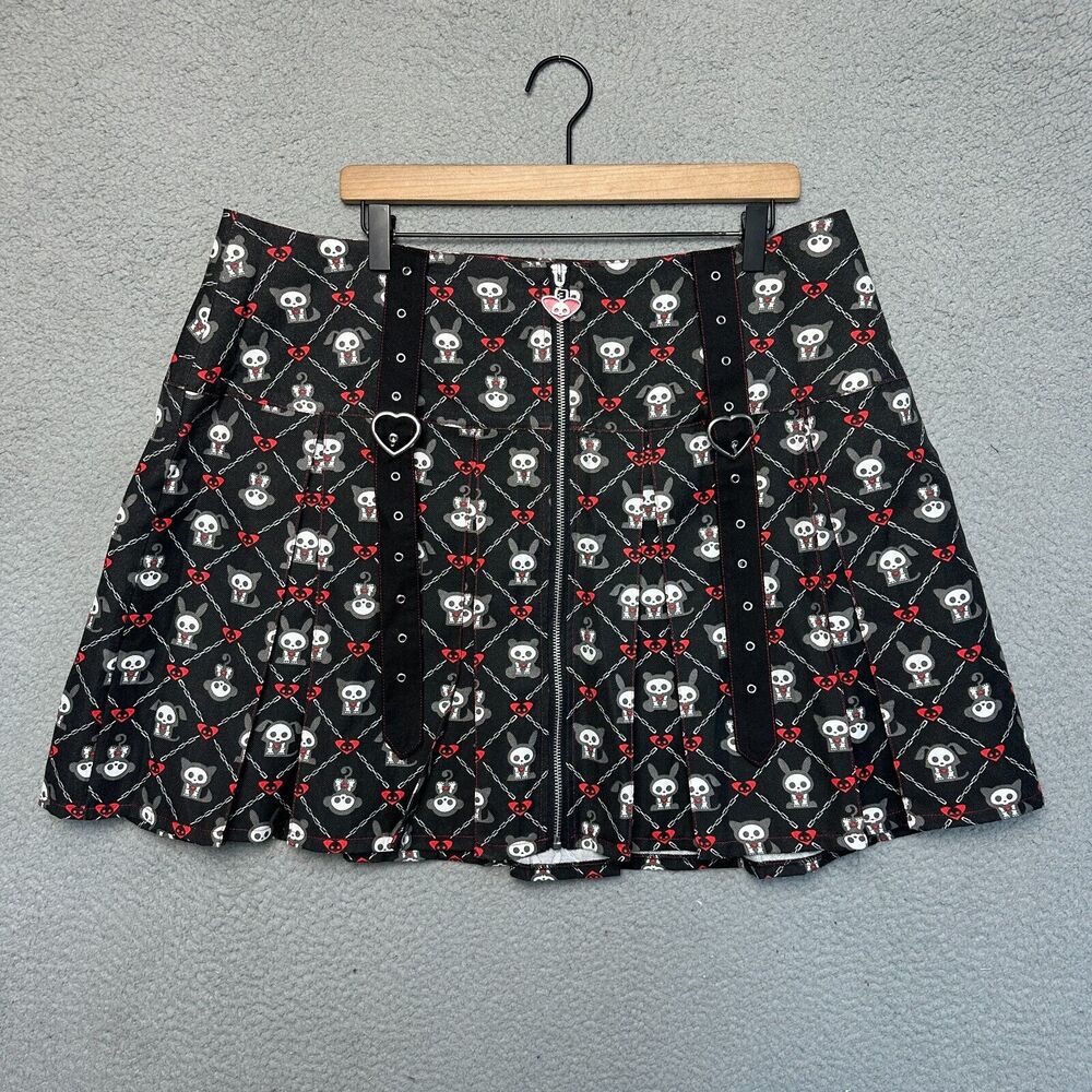 Skelanimals Hot Topic Skirt 1X Plus Gothic Pleated Grommet Denim Punk Kawaii